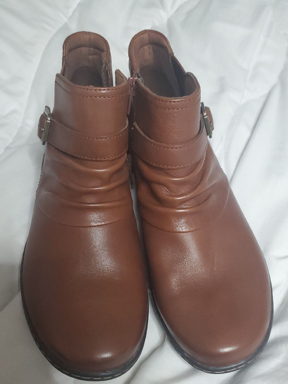 Clarks Brown Leather Ankle Booties with Side Buckle